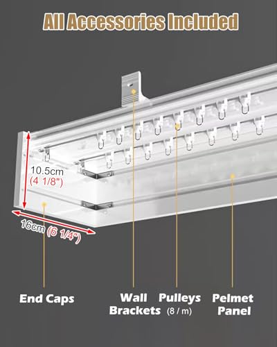 Rieles para cortinas blancos de 180 cm con poleas silenciosas y cenefa 7