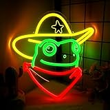 eoxuefo Cowboy Frog Neon Signs, Frog Neon Light Up for Store Entrance Porch Decoration, USB Powerd Cowboys Frog Light Signs with Dimmer,LED Neon Light Signs for Wall Decor, Party, Gift