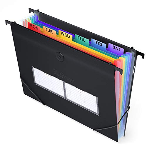 Blue Power Hängemappen mit 7 Fächern, Kunststoff, für Aktenschrank, Akkordeon-Dokumenten-Organizer, erweiterbare Aktenbox mit farbigen Etiketten