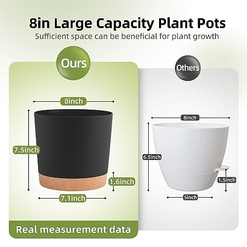 QCQHDU 8 inch Plant Pot, 2 Pack Planters for Indoor Plants with Drainage Holes & Saucer, Outdoor Flower Pots Home Garden Modern Decor - Image 4