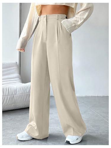 Floerns Women's High Waisted Wide Leg Pants Office Dress Trousers with Pockets4