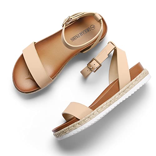 Dream Pairs Womens Open Toe Ankle Strap Espadrille Flatform Platform Sandal, Nude/Nubuck - 11 (Kathy) #TOP2