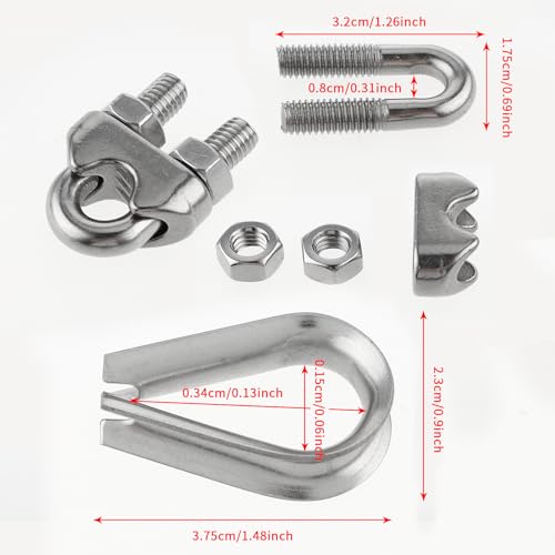 Mozeat Lens 557141_1_VJWHAMPM M6 Cable Clamps Thimbles 1/4 Inch Wire Rope Clamp Silver Thimble And Aluminum Crimping Loop 304 Stainless Steel Wire Rope Accessory Kit thumb #2