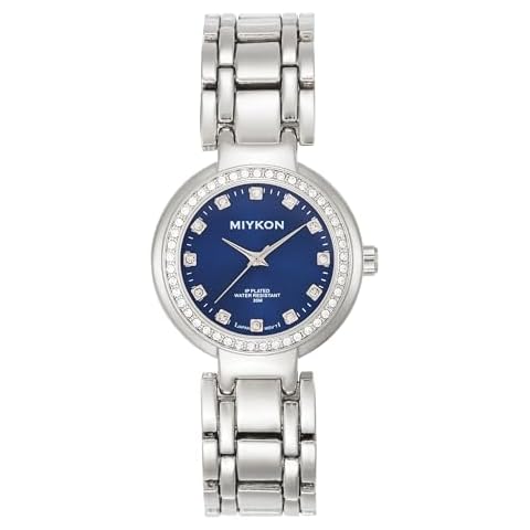 Miykon Chic Dainty Silver and Gold Watches for Women - Genuine Crystals, Ion Polished Bracelet with Women's Jewelry Clasp, Scratch Resistant Glass, Japanese Quartz, 100ft Water Resistant, 33mm (Silver Bracelet, Blue Dial) Cover