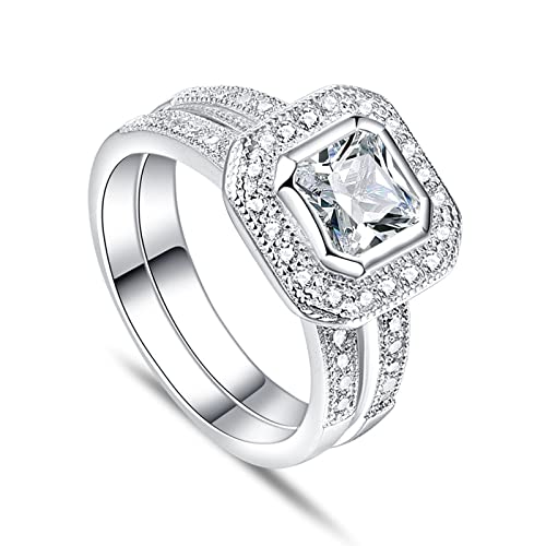 Bague femme en argent massif 2 anneaux géométriques carrés