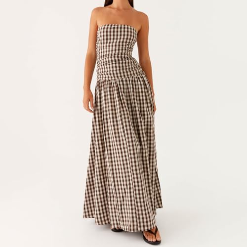 Image of Women Tube Top Maxi Dress Summer Strapless Backless Bodycon Long Bandeau Dress Elegant Off Shoulder A Line Dresses