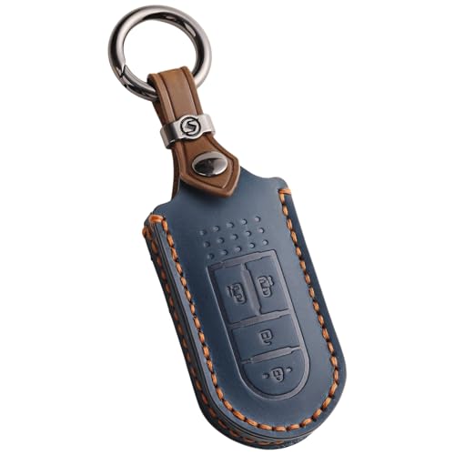 ダイハツ スマートキーケース 本革キーケース タント カスタム LA700S ムーヴキャンバス トール M900S トヨタ スマートキーカバー パーツ(ブルー)