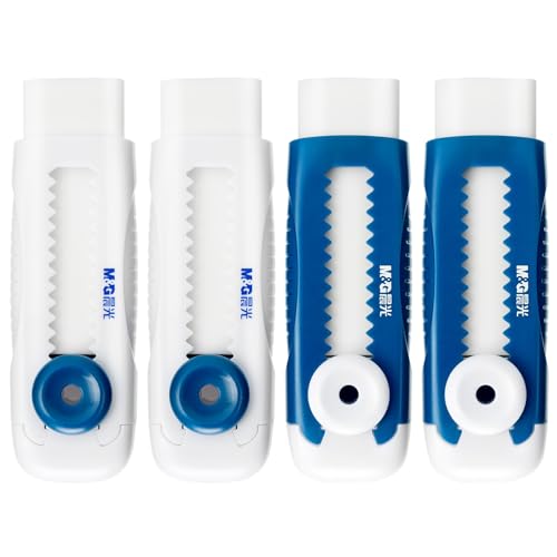 M&G 4 Pack Erasers Sliding Retractable Eraser, Soft White Color Cute Erasers Push Pull Eraser with Plastic Sleeve for Students Kids, School Office Home Supplies