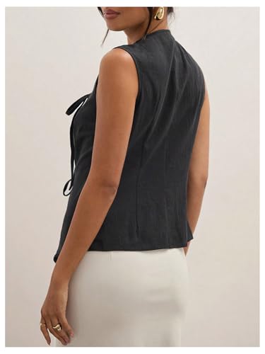 Milumia Women's Bow Tie Tank Top Wrapped Sleeveless Split Hem Summer Causual Linen Vest Tops2