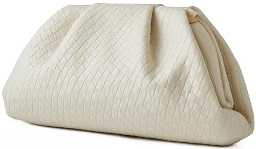 Image of Women's Woven Evening Bag Ruched Dumpling Clutch Purse Detachable Chain Crossbody Bag