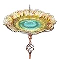 Bird Baths for Outdoors, Glass Birdbaths Outdoor Garden Birdfeeder with Metal Stake Yellow (Height:31inch)