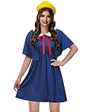 Clarisbelle Women Halloween Cosplay Costume Peter Pan Collar Party Madeline Dress with Red Necktie and Capelet L