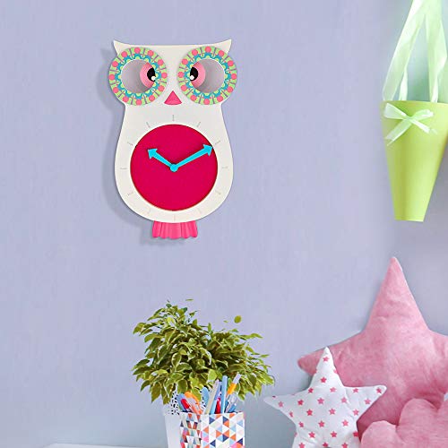 SkyNature Girls Wall Clock, Cute Owl Creative Decor Pendulum Clock, Indoor Analog Quartz