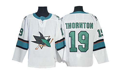 Gmjay Thornton # 19 Hockey Jersey San Jose Sharks Hockey Blanco Cosido Letras Números NHL Jersey Camiseta de Manga Larga,M