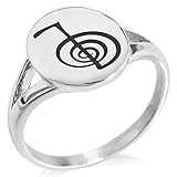 Tioneer Stainless Steel Reiki Cho Ku Rei Power Symbol Minimalist Oval Top Polished Statement Ring, Size 5