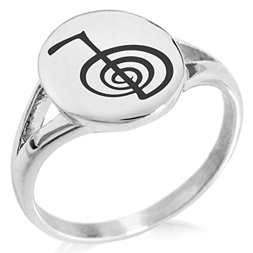 Stainless Steel Reiki Cho Ku Rei Power Symbol Minimalist Oval Top Polished Statement Ring