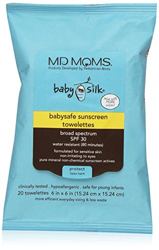 Baby Sunscreen Wipes by MD Moms – Broad Spectrum Water Resistant Sun Screen Towelettes Made By Pediatricians – SPF 30 (15 ct)