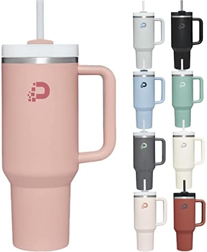 Acuewuja 40oz/1180ml Tumbler With Handle, Lid, Straw And Silicone Boot Reusable Double Wall Vacuum 18/8 Stainless Steel Coffee Travel Mug Portable Insulated Beer Cup (Peach)