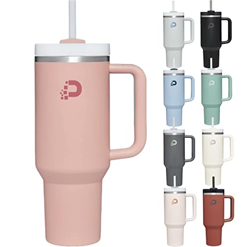 Acuewuja 40Oz/1180Ml Tumbler With Handle, Lid, Straw And Silicone Boot Reusable Double Wall Vacuum 18/8 Stainless Steel Coffee Travel Mug Portable Insulated Beer Cup (Peach) #TOP2
