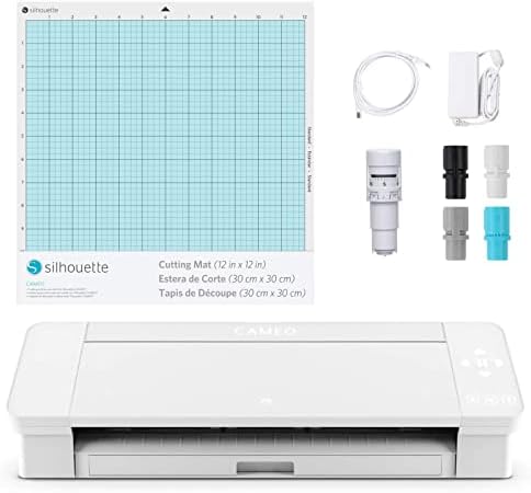Silhouette Cameo 4 with Bluetooth, 12x12 Cutting Mat, Autoblade 2, 100 Designs and Silhouette Studio Software - White Edition