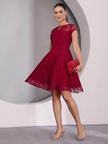 Image of Miss Chase Women's Round Neck Sleeveless Polyester Ruffled Knee- Length Dress