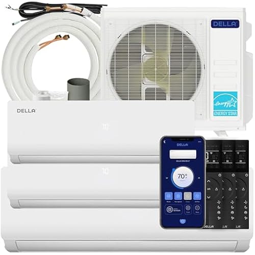 DELLA 28K BTU ODU 3 Zone (2 * 9K+18K BTU) Mini Split AC Heat Pump Works with Alexa and Wifi, Multi Zone Cools up to 1800 Sq.Ft, 20 SEER2 208-230V, Energy Efficient, Pre-Charged, 16ft Kits Included
