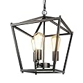 Unicozin Black Lantern Pendant Light, 3 Lights Farmhouse Chandelier Fixture with Metal Cage, Adjustable Height Industrial Hanging Lights E26 Base for Kitchen Island, Bedroom, Entryway, Foyer