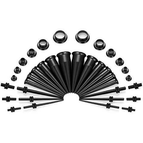Briana Williams 36 piezas kit de estiramiento de la oreja Tapas y túneles de acero inoxidable 14G-00G Expansores de calibre Tapones Conjunto Cover