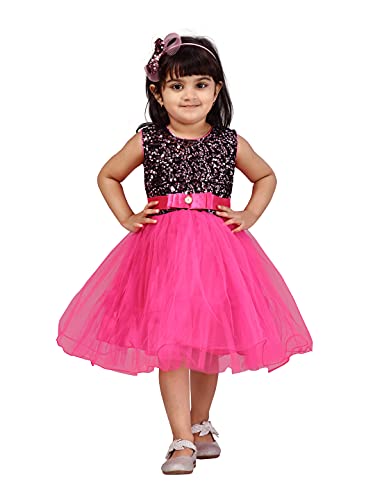 Image of MUHURATAM Girl's Net Fit and Flare Knee-Length Dress