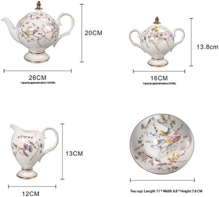 European Coffee Pot Set Ceramic High Footed Pastoral Floral Gold Edge Bone China Cup