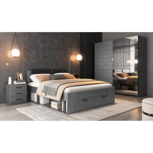 Letto Matrimoniale 180X200 Con Cassetti Integrati - Collezione Floyd, Colore Grigio Effetto Legno - 8