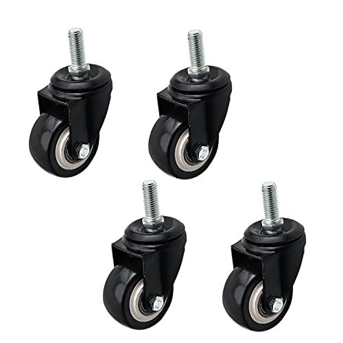 MroMax ネジ式キャスター 4個入り PU製 スイベルキャスター 360度回転 台車キャスター 交換 交換タイヤキット 自在 家具 サイドテーブル 椅子 キャスター交換 キャスターホイール ホイール径50mm ネジ径10mm 最大荷重60kg ブラック