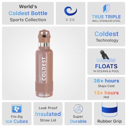 Coldest Insulated Water Bottle with Straw Lid - Stainless Steel Metal Insulated Bottle for Men & Women (Rose Gold Glitter, 21 oz) - Thumbnail 6