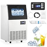 Commercial Ice Maker Machine, 110lbs/24H Stainless Steel Under Counter Ice Machine with 18LBS Ice Storage Capacity Automatic Freestanding Ice Maker Ice Making for Home, Bar, Restaurant, Hotel