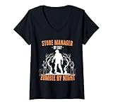 Photo Gallery donna store manager di day zombie by night divertente halloween creepy maglietta con collo a v Photo Gallery donna store manager di day zombie by night divertente halloween creepy maglietta con collo a v