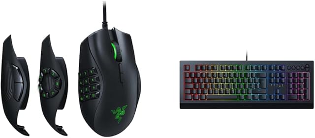 Razer Naga Trinity - Modular Wired Gaming Mouse, Black & Cynosa V2 - Membrane Gaming Keyboard (Keyboard with Soft Spring-Loaded Keys, Media Keys, Cable Management) UK Layout | Black