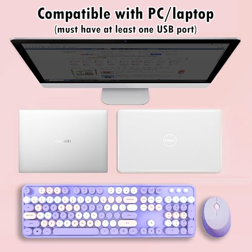 2.4G Full-Size Wireless Keyboard and Mouse Combo, Multi-Color Typewriter Style Round Keycap, Cute Candy Colors, Compatible with Notebook, PC (Purple) by Lomiluskr - Image 5