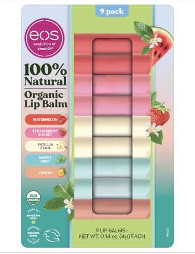 Organic Lip Balm, 9 Pack, Watermelon, Strawberry Sorbet, Vanilla Bean, Sweet Mint, Lemon, USDA Certified, 0.14 oz Each image 3