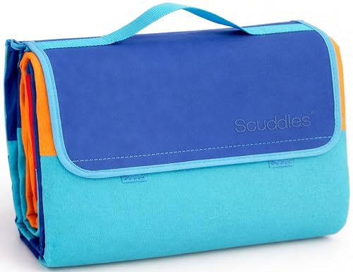 scuddles Extra Large Picnic Blanket – 60" x 80" Waterproof Outdoor Mat with Soft 3-Layer Comfort, Cozy Fleece Top, Foldable Design & Carry Strap for Beach, Camping, Parks & Hiking