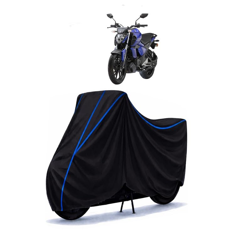 Image of FZ V3 Bike Cover Water Resistant Universal Motorcycle Rain | Heavy Duty UV Protection, Dust, Scratch Indoor Outdoor All Weather with Black Blue Piping Elastic