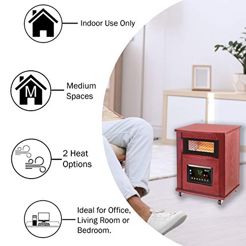 Comfort Zone Cz2032C 750/1,500-Watt 16” Infrared Quartz Wood Cabinet Heater With Remote Control And Adjustable Thermostat With Digital Display, Overheat Protection, Cherry Finish #TOP1