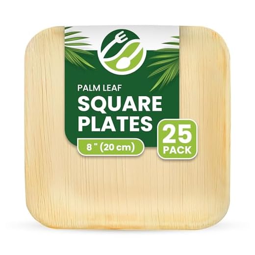 ECO Leaf 25 Disposable Palm Leaf Plates | 8”(20cm) Square Compostable Dinner Plates | Eco-Friendly, Biodegradable Heavy-Duty Plate for Wedding, Party and Picnic | Microwave & Oven Safe, Pack of 25