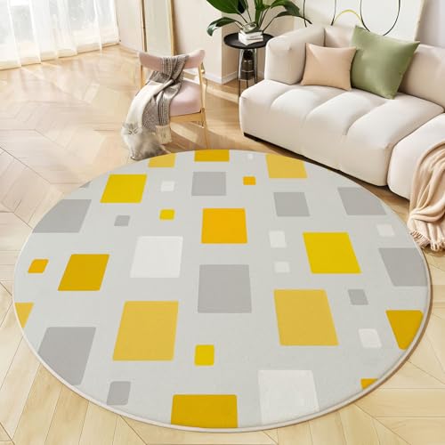 Tapis rond cubes abstraits 60 cm beige jaune lavable en machine