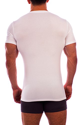 OBVIOUSLY Men's Essence Deep V Neck Short Sleeve Undershirt (White, Small)3