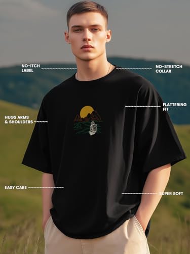 Image of Nobero Men's Oversized Graphic T-Shirt for Men | Soft Cotton | Drop Shoulder Relaxed Fit | Printed Casual Tshirt for Men