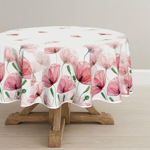 Artoid Mode Nappe ronde 140 cm - Motif feuilles de coquelicot - Protection anti-taches - Pour l'été - Pour cuisine, décoration de fête