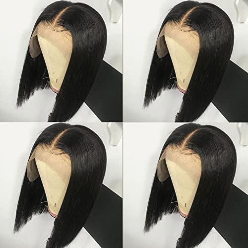 FLYBAO 12inch Lace Front Bob Wigs Human Hair 180% Density Short Straight Bob Wigs for Women 13x5x2 Transparent Lace Front Wigs Human Hair Pre Plucked with Baby Hair Natural Color