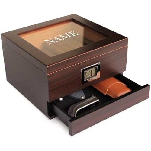 CASE ELEGANCE Renzo Glass Top Humidor - Brown, Monogrammed