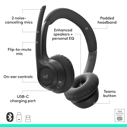 Image of Logitech Zone 305 for Business, Wireless Bluetooth Headset with Microphone, for Microsoft Teams, Compatible with Windows, Mac, Chrome, Linux, iOS, iPadOS, Android