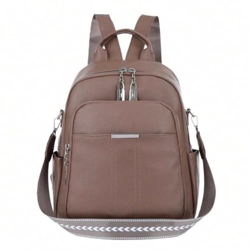 Mochila Feminina Média de Couro Sintético Reforçado, Estilosa e Compacta para Passeio, Escolar, Trabalho e Uso Diário (caramelo)